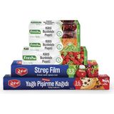 Roll-up Pişirme Kağıdı- Streç Film - Buzdolabı Poşeti Ekonomik Mutfak Seti - Beyaz
