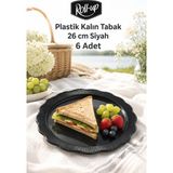 Roll-Up Plastik Kalın Tabak Büyük 26 cm Siyah 6 Adet