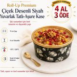 Roll-Up Premium Çiçek Desenli Aşure Kasesi 6'lı | Yuvarlak Muhallebi Sütlaç Puding Servis Kasesi