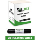 Rolldex Çöp Poşeti Ebat 80X110 Koli 20 Rulo 200 Adet Endüstriyel Jumbo Boy