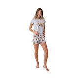 Roly Poly Kadın Pijama Takımı, Gri Melanj, Şortlu, Ayı Baskılı, XL Beden