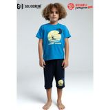 Roly Poly Premium Erkek Çocuk Desenli Rahat Kalıp Kısa Kollu Kapri Pijama Takım - Cobalt - 3 - 4 Yaş