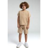 Roly Poly Premium Erkek Çocuk Keten Pamuklu Rahat Kalıp Kısa Kol Bermuda Şortlu Pijama Takım - Bej - 6 - 7 Yaş