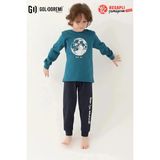 Roly Poly Premium Erkek Çocuk Moon Rahat Kalıp Pamuklu Uzun Kollu Paça Manşetli Pijama Takım - Yeşil - 4 - 5 Yaş