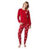 Rolypoly Kadın Pijama Takımı, Uzun Kollu, Lastikli Paçalı, Çift Cepli, Kırmızı, L Beden