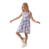 Rolypoly Kız Çocuk Çiçekli Penye Elbise, 3-4 Yaş, RP3409-C-V1, Mavi, Kız Çocuklar