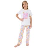 Rolypoly Kız Çocuk Pijama Takımı, Beyaz, Çiçek Desenli, 3-4 Yaş