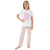 Rolypoly Kız Çocuk Pijama Takımı, Beyaz, Çiçek Desenli, 4-5 Yaş