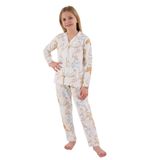 Rolypoly Kız Çocuk Pijama Takımı, Beyaz, Kedi Desenli, Uzun Kol, 7-8 Yaş