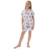 Rolypoly Kız Çocuk Pijama Takımı, Gri, Gömlek Yaka, Kısa Kol, Şort Paça, 5-6 Yaş