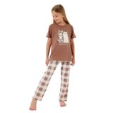 Rolypoly Kız Çocuk Pijama Takımı, Kahverengi, Kedi Baskılı, 7-8 Yaş