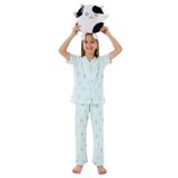 Rolypoly Kız Çocuk Pijama Takımı, Kısa Kollu, Gömlek Yaka, Yeşil, Çizgili, 10-11 Yaş