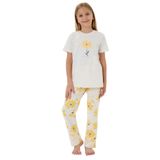 Rolypoly Kız Çocuk Pijama Takımı, Krem, Çiçek Desenli, 9-10 Yaş
