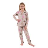 Rolypoly Kız Çocuk Pijama Takımı, Krem, Gömlek Yaka, Uzun Kol, 5-6 Yaş
