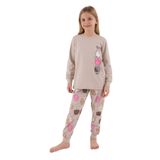 Rolypoly Kız Çocuk Pijama Takımı, Krem, Uzun Kol, Lastikli Paça, 3-4 Yaş