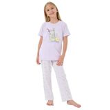 Rolypoly Kız Çocuk Pijama Takımı, Mor, Kısa Kollu, Bisiklet Yaka, Boru Paça, 5-6 Yaş