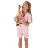 Rolypoly Kız Çocuk Pijama Takımı, Pembe, Gömlek Yaka, Kısa Kol, Şort Paça, 6-7 Yaş