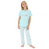 Rolypoly Kız Çocuk Pijama Takımı, Yeşil, Kısa Kollu, Bisiklet Yaka,%100 Pamuk
