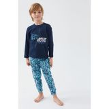 RolyPoly Roly Poly 3049 Premium Erkek Çocuk Move Running Faster Pamuklu Desenli Kısa Kollu Pijama Takım - 3 - 4 Yaş - Lacivert