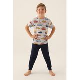 RolyPoly Roly Poly Premium Erkek Çocuk Araba Desenli Rahat Kesim Pamuklu Kısa Kollu Pijama Takımı - 3 - 4 Yaş - Gri