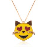Rom Design 925 Ayar Kalp Gözlü Kedi Emoji Kadın Gümüş Kolye