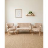 Roma Çay Seti Balkon Koltuk Takımı Welsoft Yumuşak Kumaş Naturel Ayaklı 2+1+1 Takım - Cappuccino Bej