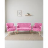 Roma Çay Seti Balkon Koltuk Takımı Welsoft Yumuşak Kumaş Naturel Ayaklı 2+1+1 Takım - Pembe