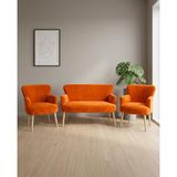 Roma Çay Seti Balkon Koltuk Takımı Welsoft Yumuşak Kumaş Naturel Ayaklı 2+1+1 Takım - Turuncu