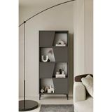 Roma Kitaplık 175 cm - Vitrin - Gümüşlük (100% MDF) Metal Ayak (Gri, 175 CM)