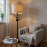 Roma Modern Tasarım Rattan Kumaş Silindir Lambader - Krem
