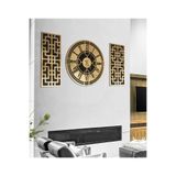 Roma Rakamlı Modern & Şık Tasarım Mdf Üzeri Gold Aynalı Pleksi 3lü Duvar Saat Seti