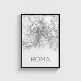 Roma Şehir Haritası Tablo Çerçeveli Poster Duvar Dekorasyonu - 30 x 40 - Siyah Çerçeveli