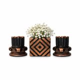 Roma Sütunu Mumluk Seti 3’lü – Beton Geometrik Küp Mini Saksı ile Antik & Modern Dekor, 10x10 cm