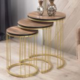 Roma Zigon Sehpa, Gold Metal Ayaklı, Ceviz Kaplama