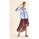 ROMAN Çiçek Desenli Kadın Bluz Mavi Y1866115_036 - Standart