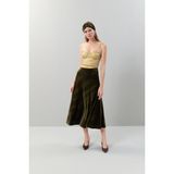 ROMAN Pileli Kadife Örme Midi Boy Etek Olive K2515064_027 - 36