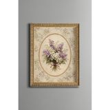 Romantik Bahar Buketi - Vintage Desenli Çerçeve - İnce Model, Altın5, 21 x 30