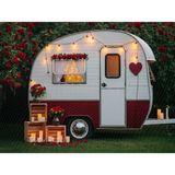 Romantik Güller ve Işıklarla Bezenmiş Şirin Karavan Arka Plan, 200X150CM, Stüdyo Fonu - -