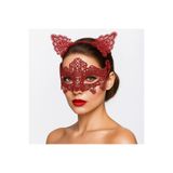Romantik Kırmızı Dantel Maske Seti – Kedi Kulaklı Taç ve Maske 3 No RLKF-718659
