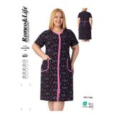 ROMEO LİFE Kadın Büyük Beden %100 Pamuklu Penye Kumaş Fermuarlı Yazlık Elbise / Siyah-Pembe 4099