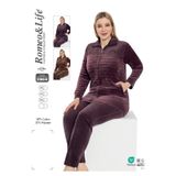 ROMEO LİFE Kadın Büyük Beden Pamuklu Fermuarlı Kadife Eşofman Takımı / Gül Kurusu - 2280-B