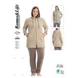 ROMEO LİFE Kadın Büyük Beden Pamuklu Kapüşonlu Kadife Eşofman Takımı / Kahve- Krem - 2298-B