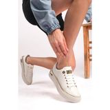 Romex Altın Detaylı siyah Kadın Sneaker - Kalın Tabanlı ve Modern Tasarım Trend Spor Ayakkabı - Beyaz