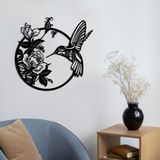 ROMIA Metal Duvar Sanatı Dekoru, Sinek Kuşu ve Çiçek Tasarımı, Yuvarlak Siyah Duvar Heykeli, 24" Çap (20"X19"750X47CM)