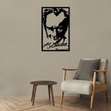 ROMIA Modern Atatürk Portre Duvar Sanatı, Siyah Metal Çerçeve, 3D Kesik Tasarım, Çağdaş Türk Ev Dekoru (20"X13"/50X32CM)