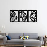 ROMIA Modern Kelebek Duvar Sanatı Dekoru, 3 Panel Metal Duvar Heykeli, Siyah (28"X20"(70X50CM))