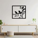 ROMIA Modern Kuş Duvar Sanatı, Siyah Metal Ağaç Dalı Silueti, Kare Çerçeve, 3D Ev Dekoru (20" 19"/50X48CM)