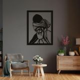 ROMIA Modern Mevlana Rumi Duvar Sanatı, Siyah Metal Çerçeve, 3D Kesim Portre, İslami Dekor (50X37CM)