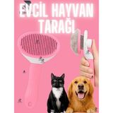 Romingo Kedi Köpek Tüy Toplama Tarağı, Pratik Temizleme Butonlu, Masaj Etkili Tarak Pembe