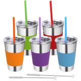 Rommeka Kapaklı Paslanmaz Çelik Bardaklar, 5 Paket İçecek Bardakları 473 ml Dökülmeye Dayanıklı Metal Bardak Çocuklar ve Yetişkinler için Damlatıcı Bardaklar (Silikon Pipetli)